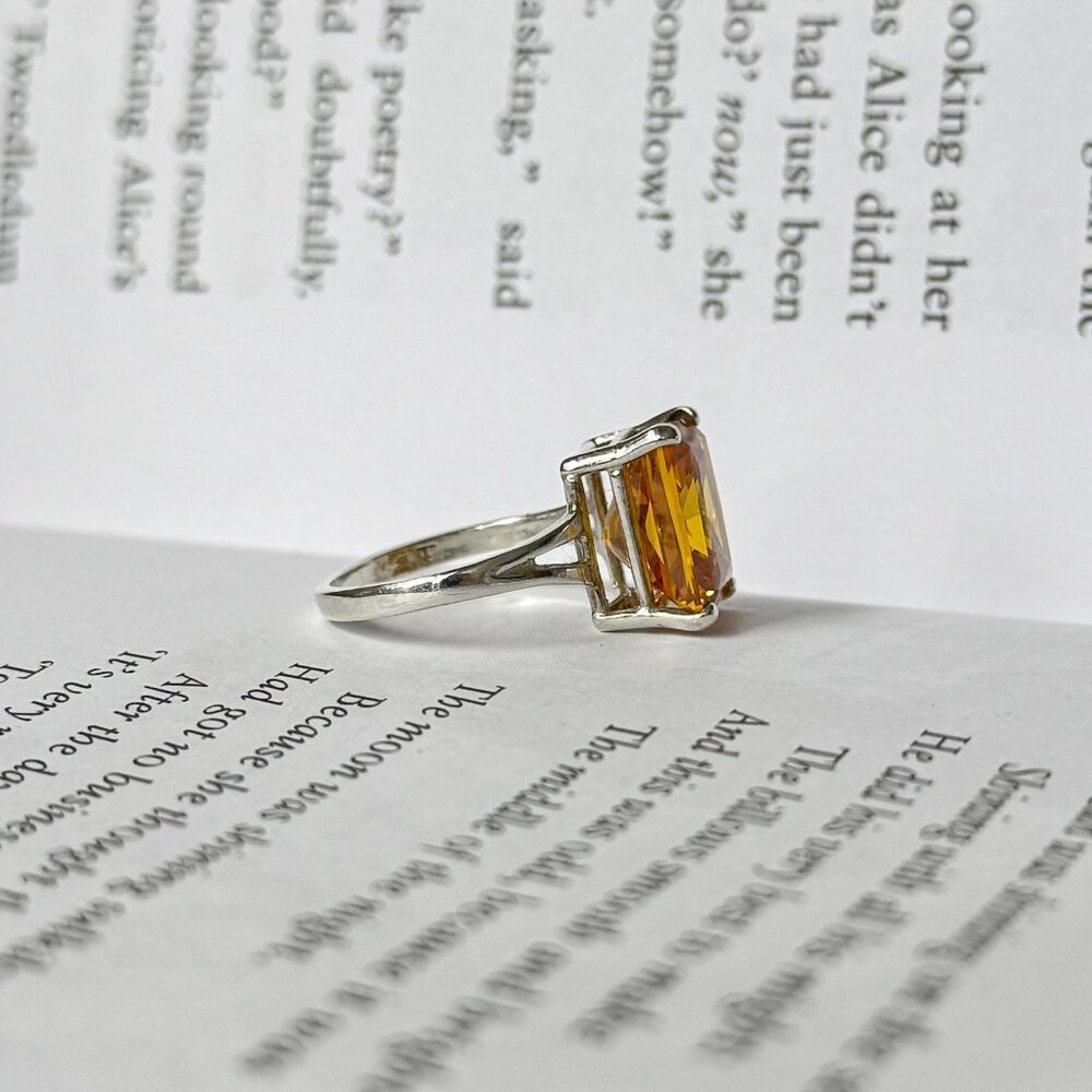 Sterling Silver Ring With Rectangular Golden Gems… - image 3